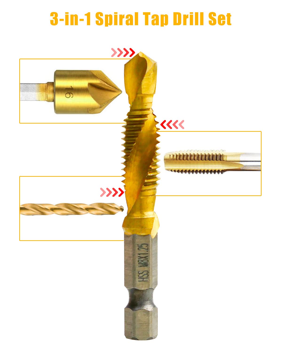 Amazon | チタンコンビネーションドリルとタップビットセット 13個 SAE